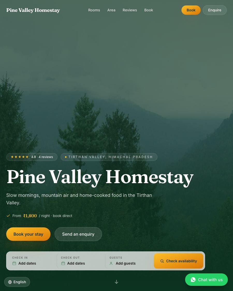 The Aurora template, shown on a live StayCraft homestay site