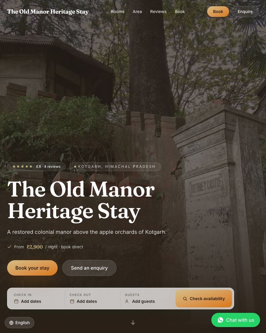 The Heritage template, shown on a live StayCraft homestay site